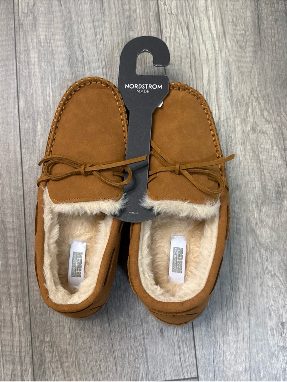 Nordstrom Tan Moccasin Slippers with Faux Fur Lining